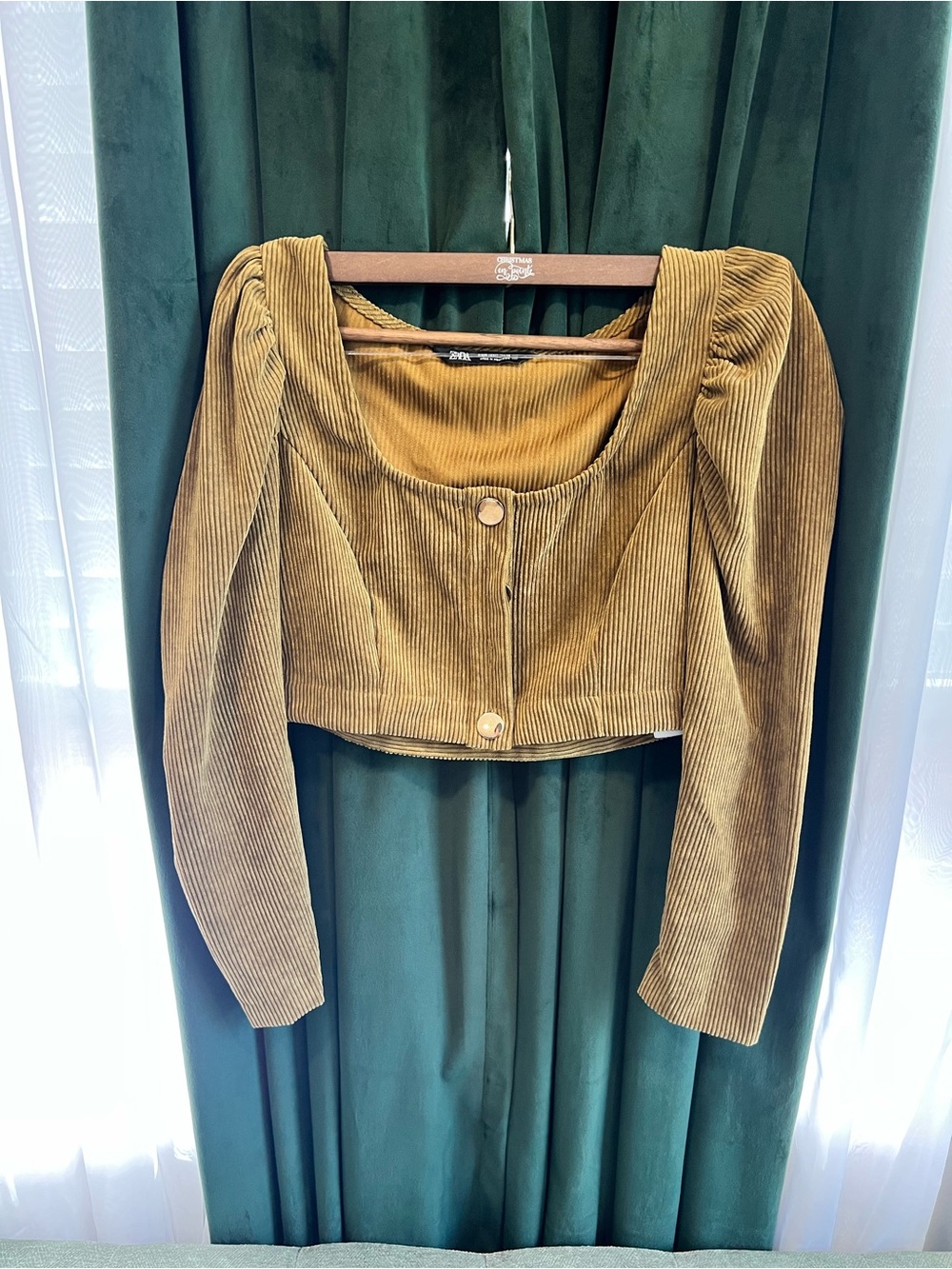 Zara Cropped Corduroy Button-Front Women's Top in Mustard